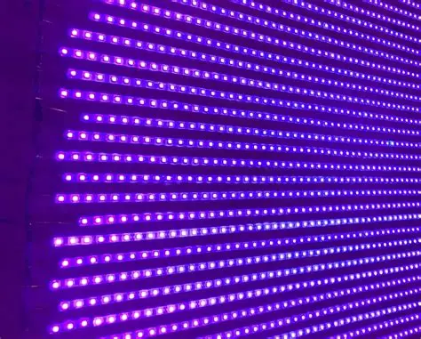 Painel com centenas de LED roxo.